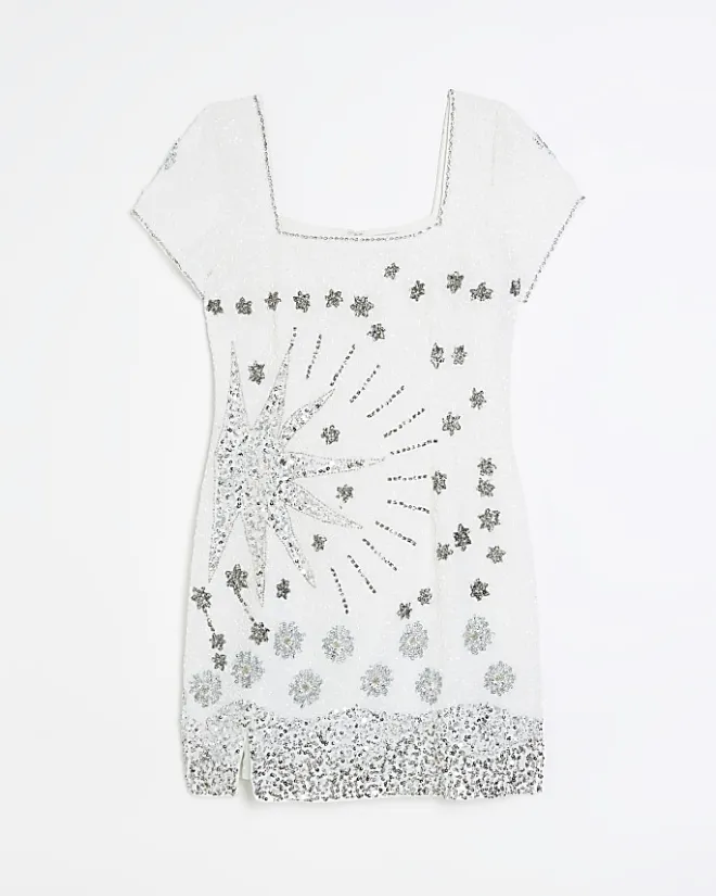 River Island silk sequin detail bodycon mini dress White Outlet
