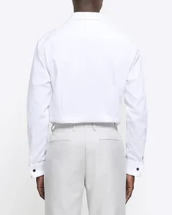 River Island slim fit double cuff smart shirt White Fashion