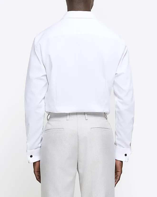 River Island slim fit double cuff smart shirt White Fashion