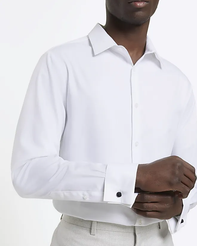 River Island slim fit double cuff smart shirt White Fashion