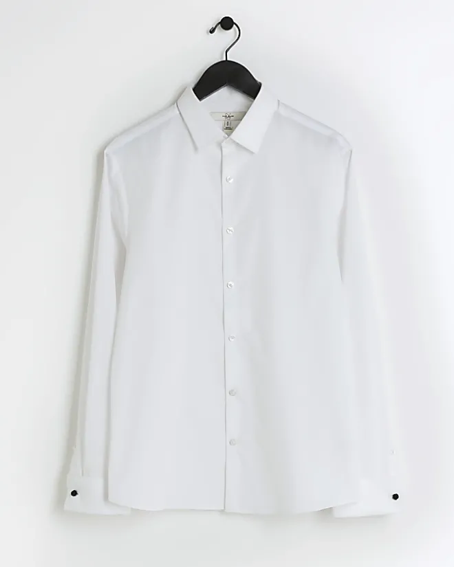 River Island slim fit double cuff smart shirt White Hot