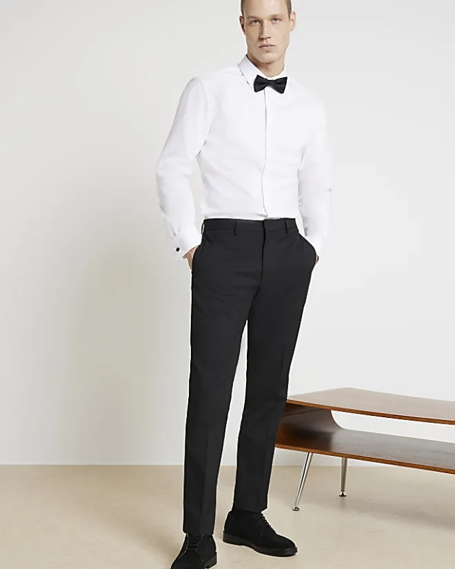 River Island slim fit double cuff smart shirt White Hot