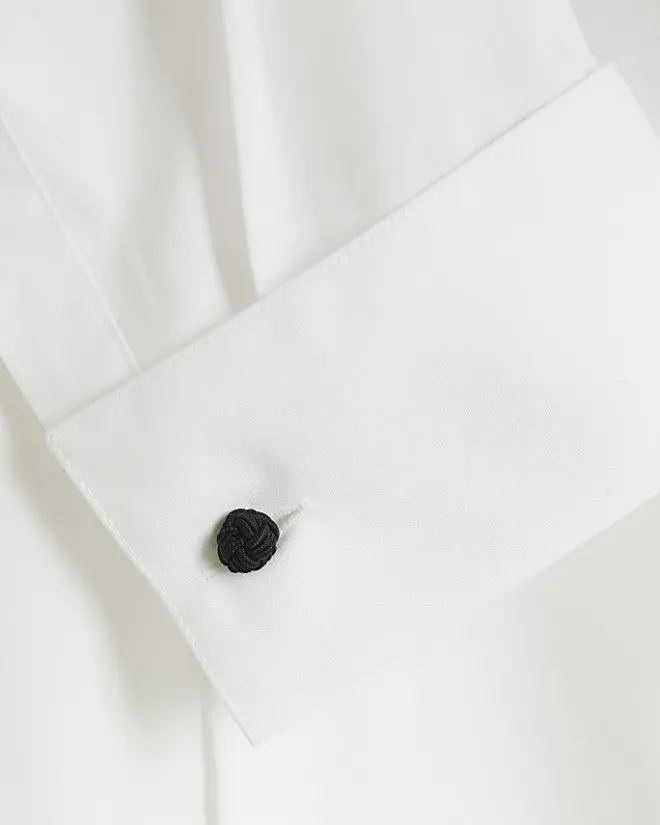 River Island slim fit double cuff smart shirt White Hot
