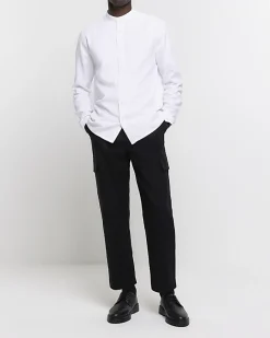 River Island slim fit grandad collar shirt White Outlet