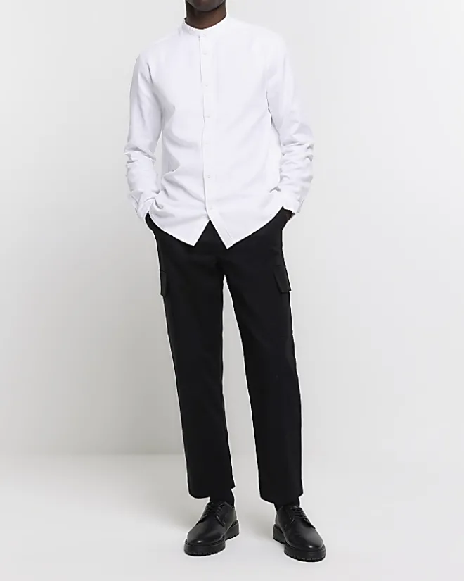 River Island slim fit grandad collar shirt White Outlet