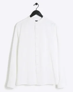 River Island slim fit grandad collar shirt White Outlet