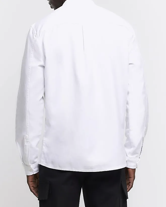 River Island slim fit grandad collar shirt White Outlet