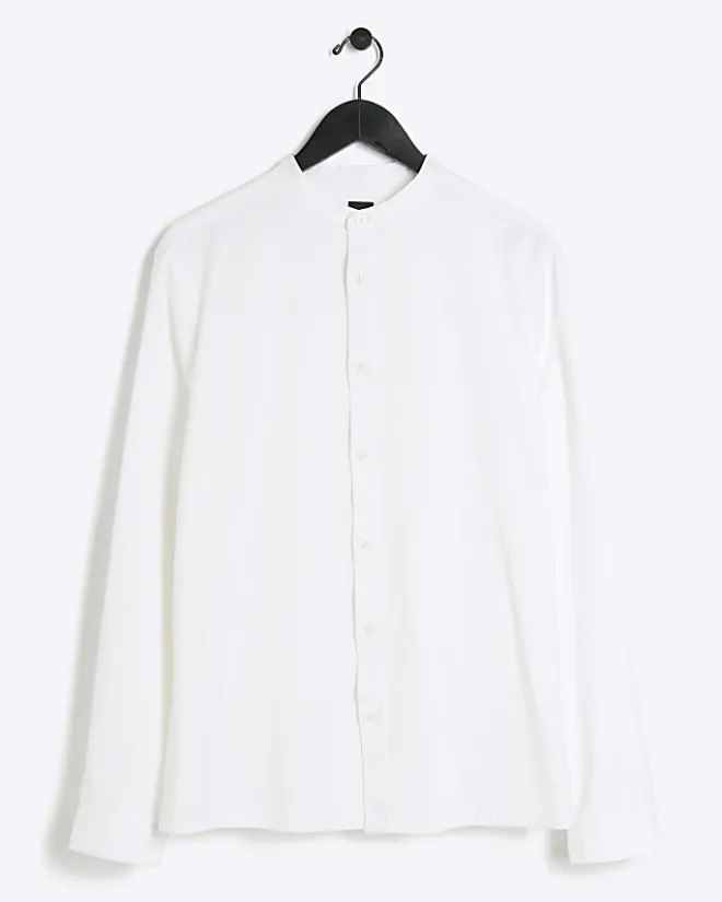 River Island slim fit grandad collar shirt White Outlet