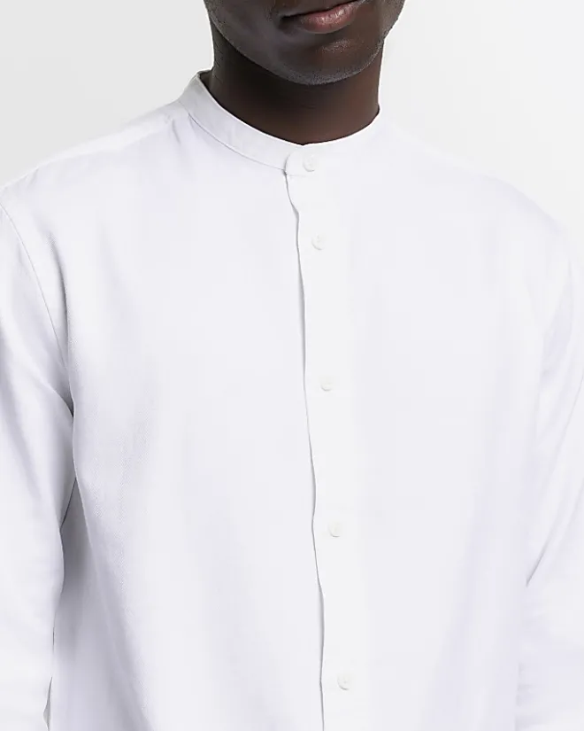 River Island slim fit grandad collar shirt White Outlet