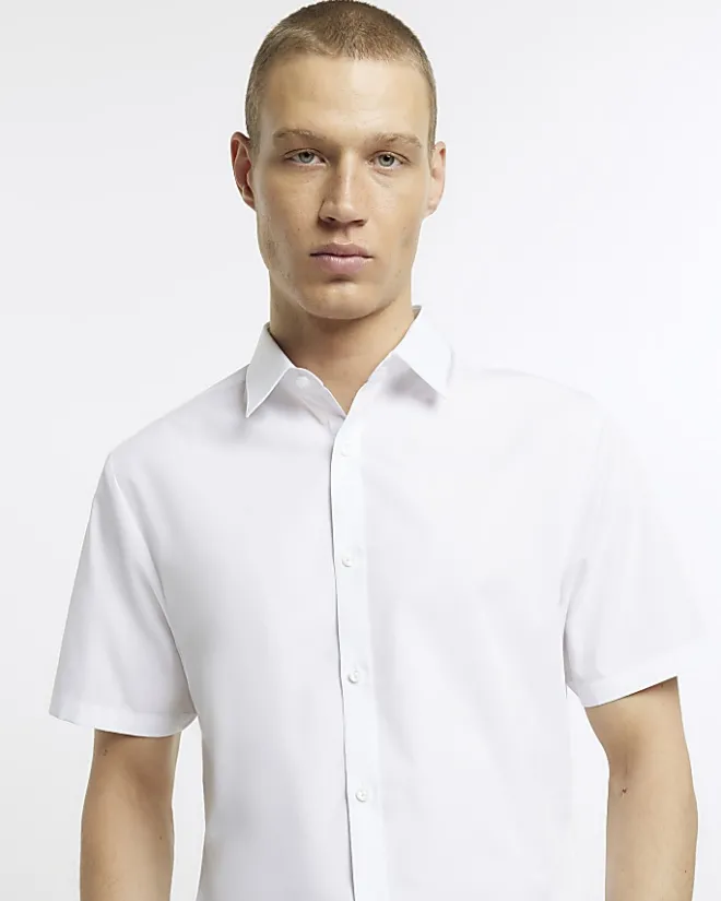 River Island slim fit short sleeve shirt White Hot