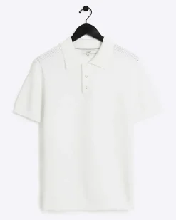 River Island slim fit textured knit polo White Outlet