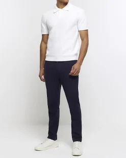 River Island slim fit textured knit polo White Outlet