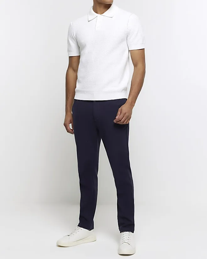 River Island slim fit textured knit polo White Outlet
