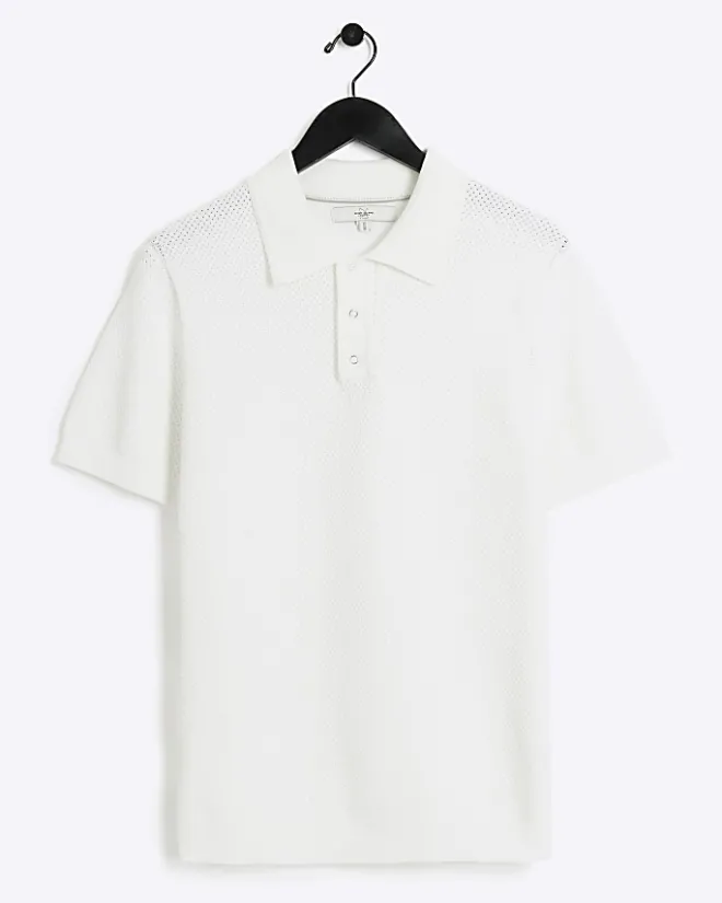 River Island slim fit textured knit polo White Outlet