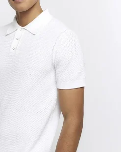 River Island slim fit textured knit polo White Outlet