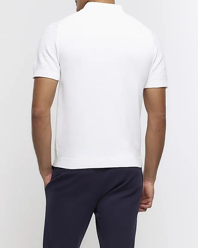 River Island slim fit textured knit polo White Outlet