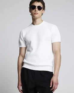 River Island slim fit textured knit t-shirt White Clearance
