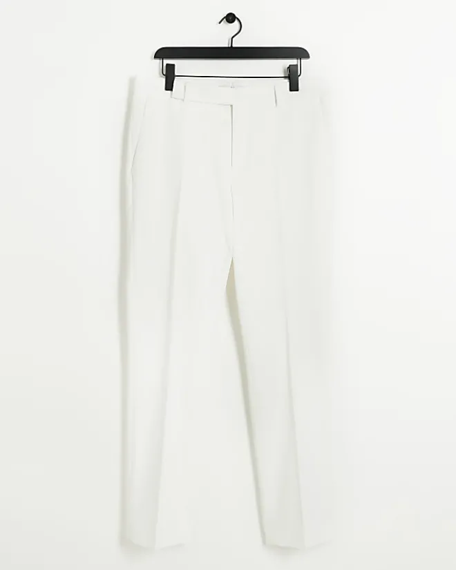 River Island slim fit tuxedo suit trousers White Best