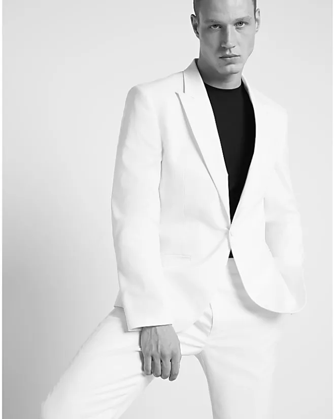 River Island slim fit tuxedo suit trousers White Best