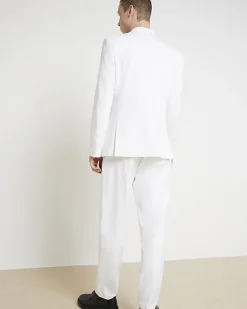 River Island slim fit tuxedo suit trousers White Best