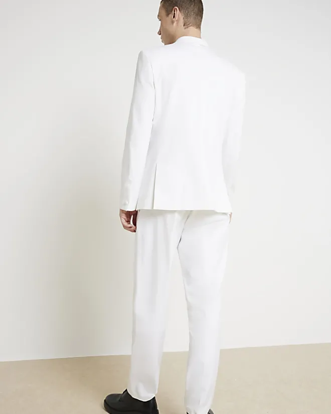 River Island slim fit tuxedo suit trousers White Best