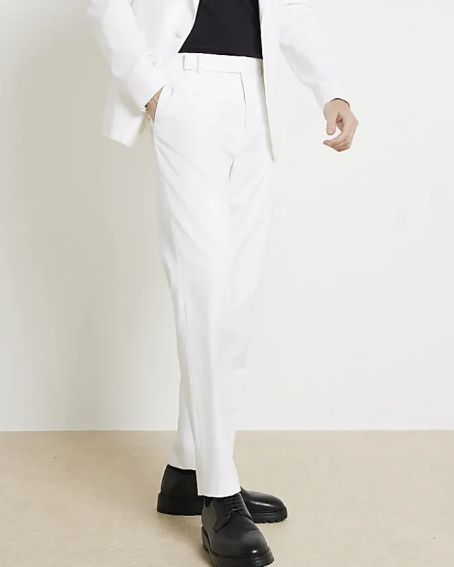 River Island slim fit tuxedo suit trousers White Best