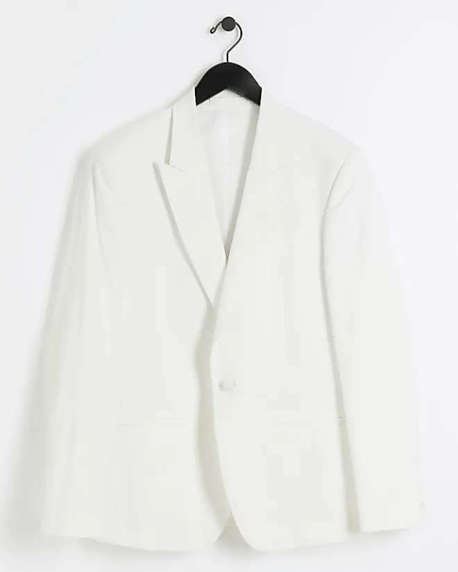 River Island slim fit tuxedo suit jacket White Sale