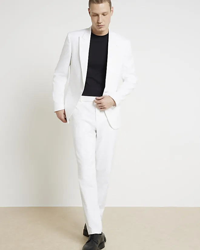River Island slim fit tuxedo suit jacket White Sale
