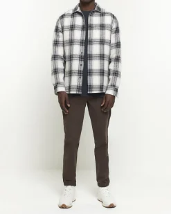 River Island slim fit waffle textured check shirt White Discount