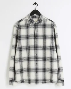 River Island slim fit waffle textured check shirt White Discount