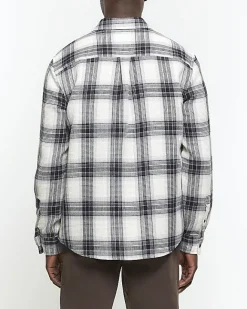 River Island slim fit waffle textured check shirt White Discount