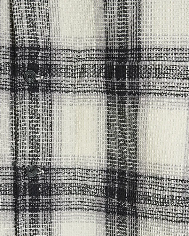 River Island slim fit waffle textured check shirt White Discount