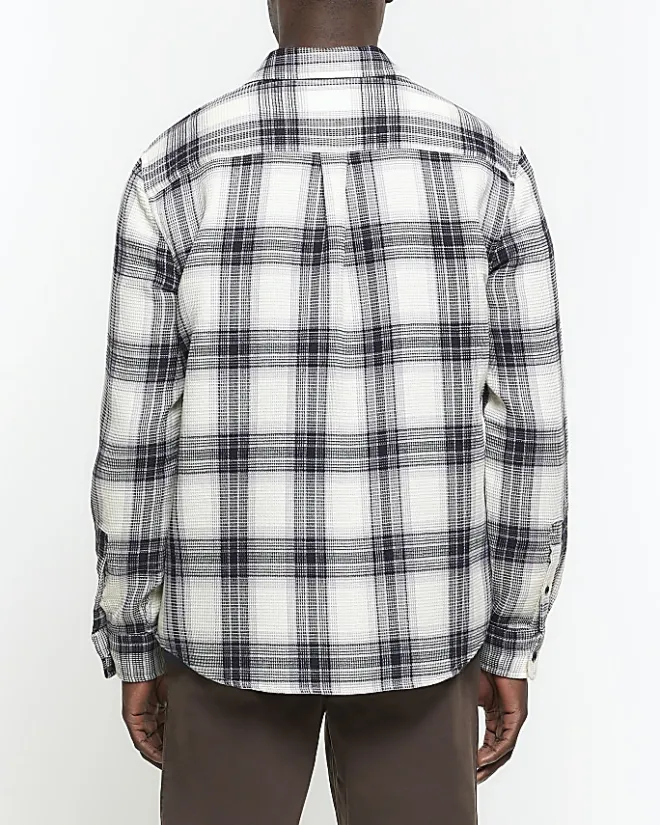 River Island slim fit waffle textured check shirt White Discount