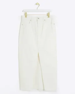 River Island split hem denim maxi skirt White New