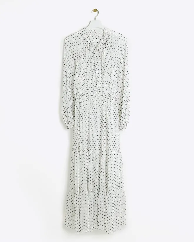 River Island spot bow swing midi dress White Best