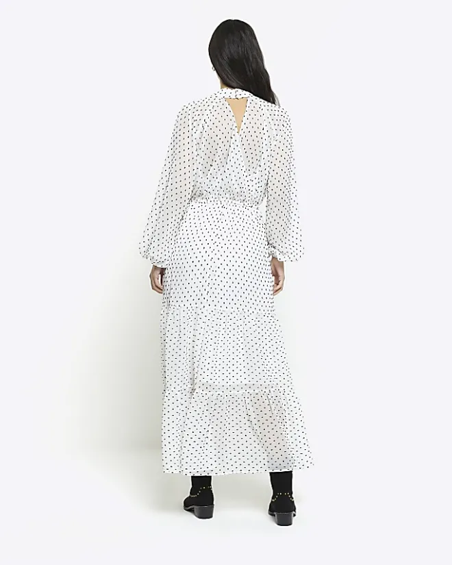River Island spot bow swing midi dress White Best