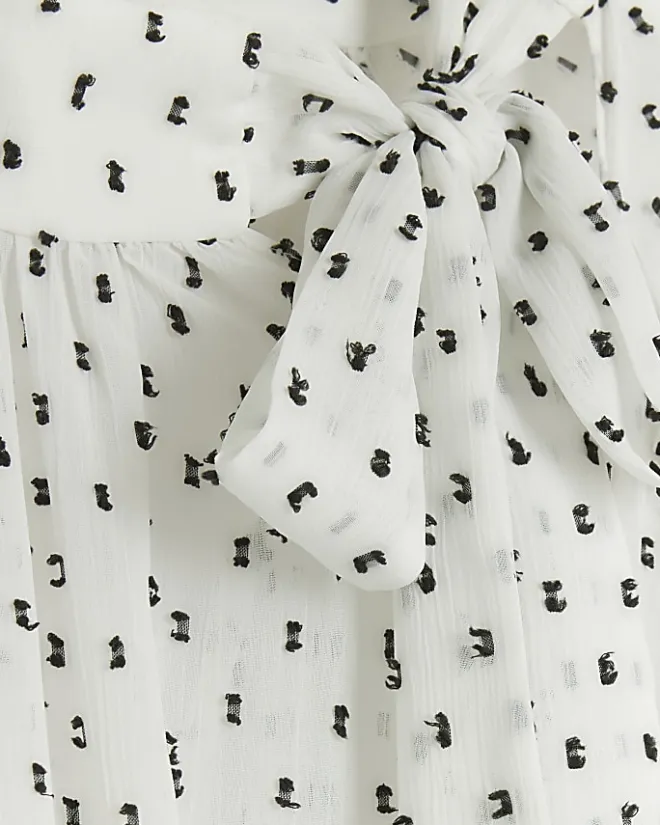 River Island spot bow swing midi dress White Best