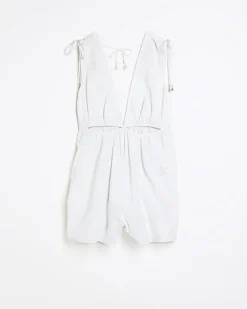 River Island textured cut out playsuit White Online