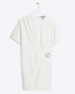 River Island wrap buckle t-shirt mini dress White Outlet