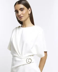 River Island wrap buckle t-shirt mini dress White Outlet