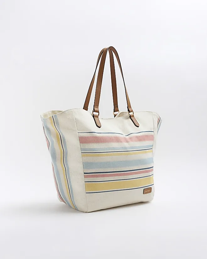 River Island canvas stripe tote bag Yellow Fashion