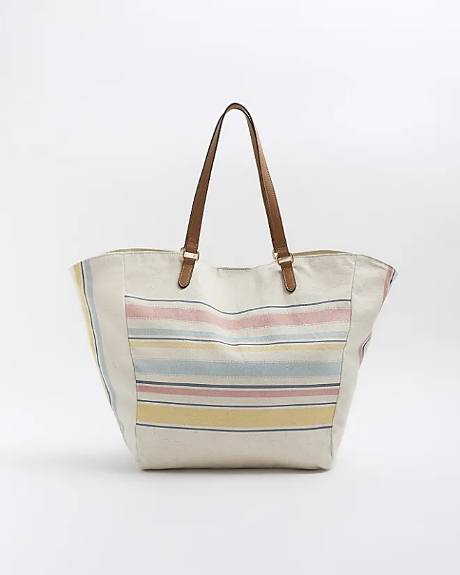 River Island canvas stripe tote bag Yellow Fashion