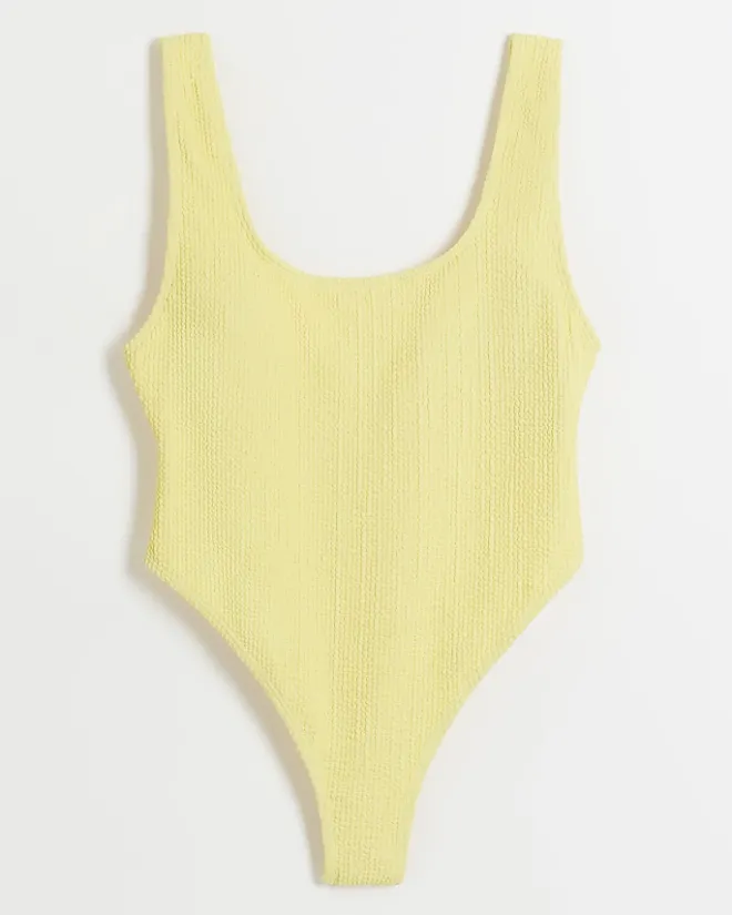 River Island crinkle scoop neck swimsuit Yellow Online