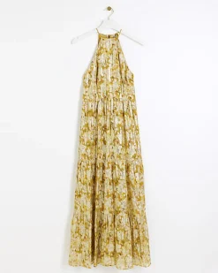 River Island floral glitter slip maxi dress Yellow Sale