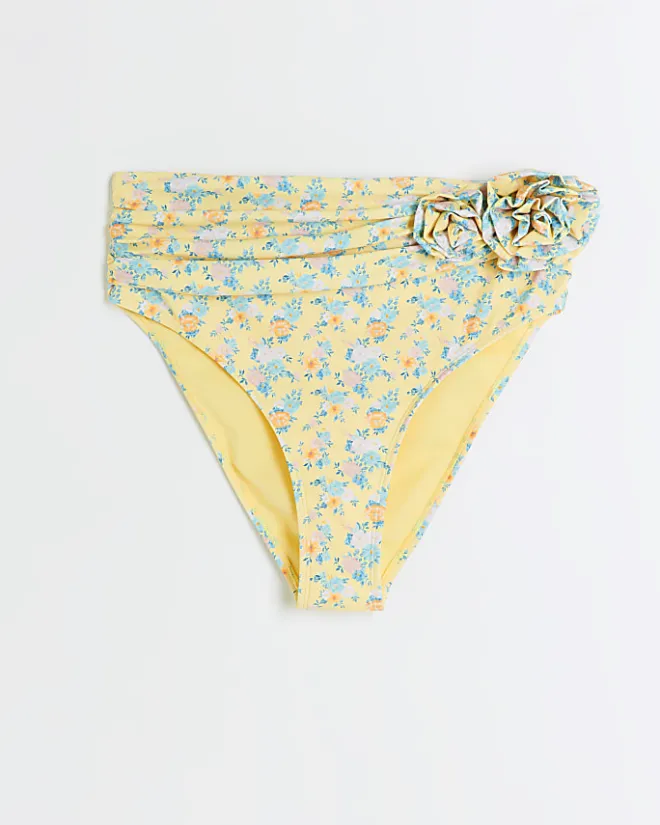 River Island high wasted corsage bikini bottoms Yellow Fashion