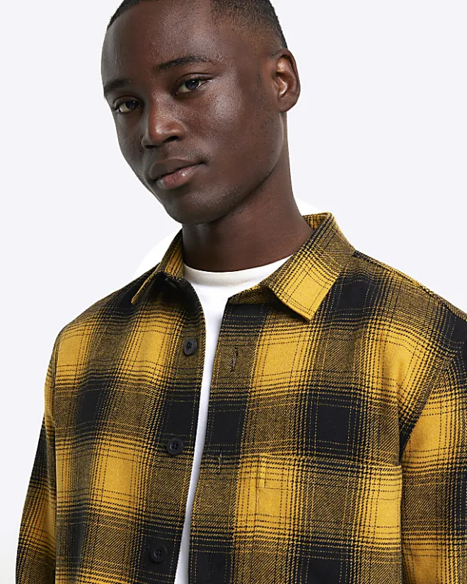 River Island regular fit check shirt Yellow Sale