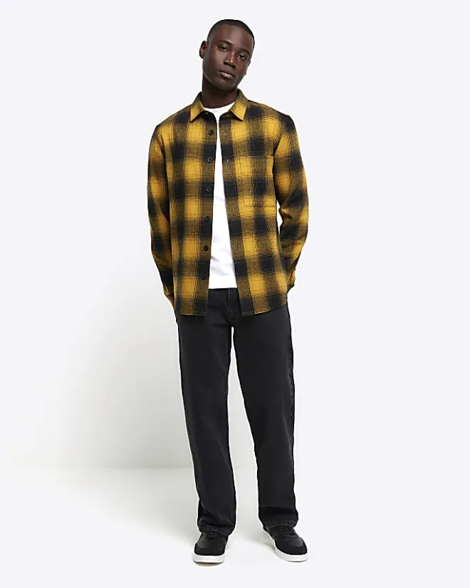 River Island regular fit check shirt Yellow Sale