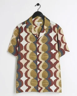 River Island Yellow regular fit geometric revere shirt White Online