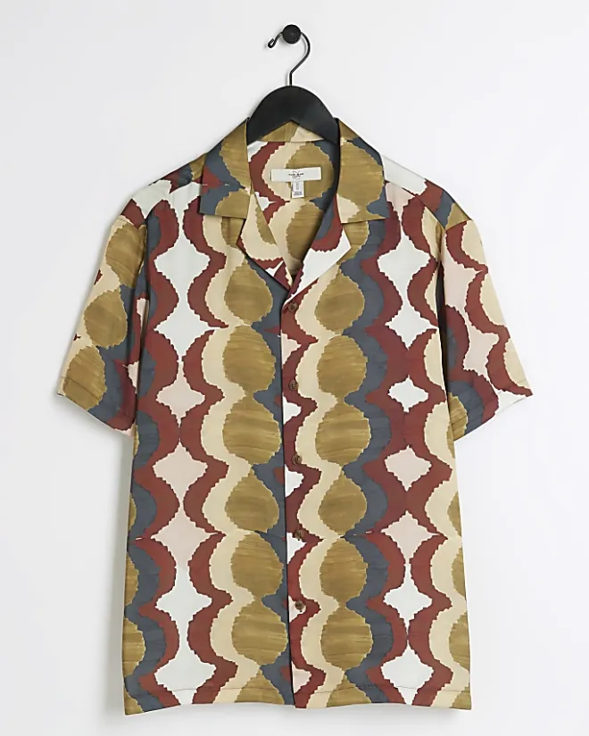 River Island Yellow regular fit geometric revere shirt White Online