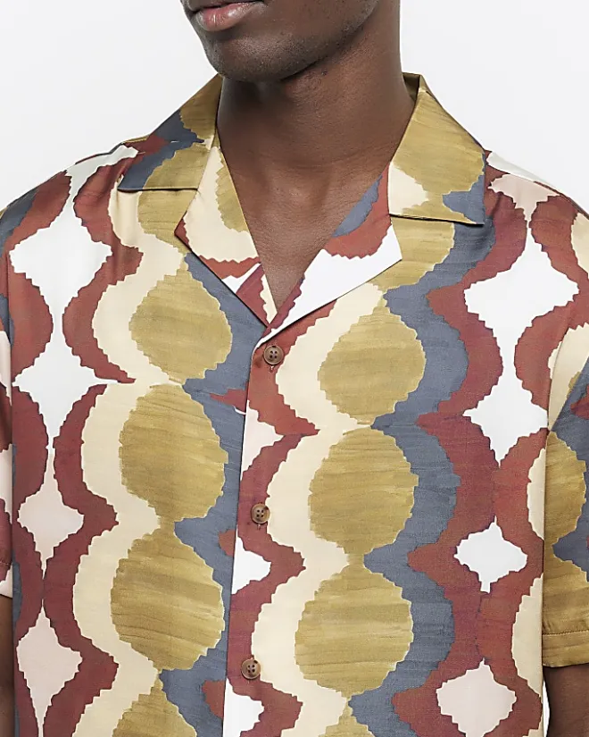 River Island Yellow regular fit geometric revere shirt White Online